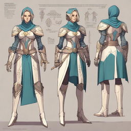 A detailed character sheet of Lady Elara, a decorated knight