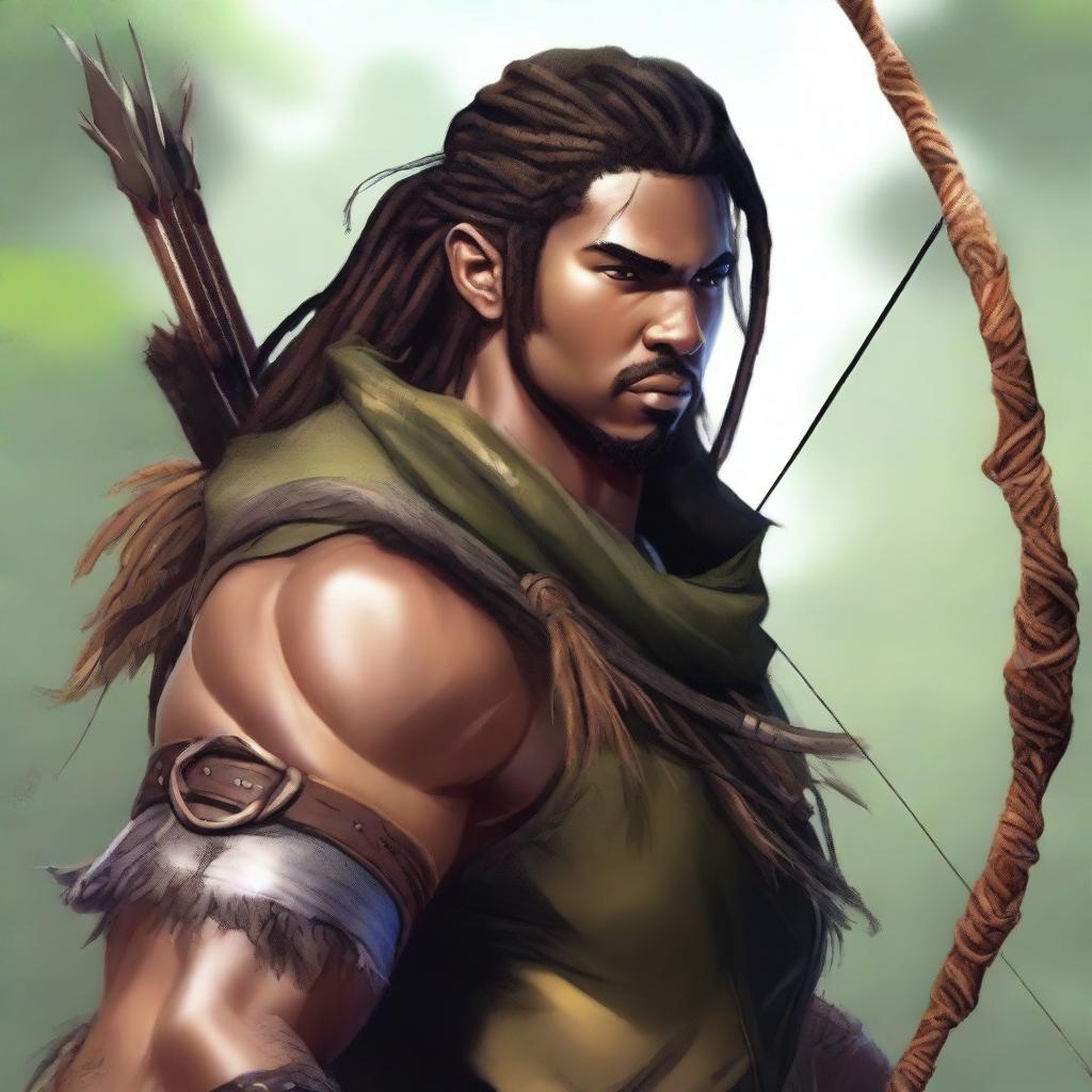 Create an image of a male ranger with a bow and arrow