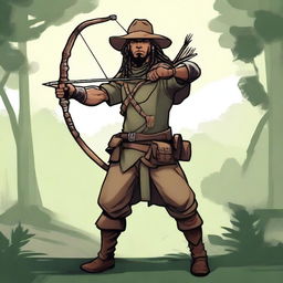 Create an image of a male ranger with a bow and arrow