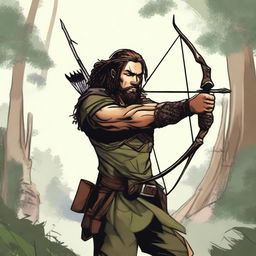 Create an image of a male ranger with a bow and arrow