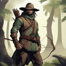 Create an image of a male ranger with a bow and arrow