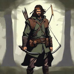 Create an image of a male ranger with a bow and arrow