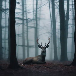 A chilling movie poster featuring a decapitated deer lying in a dark, foreboding forest