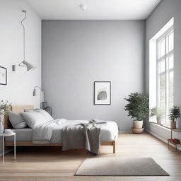 Design a minimalist bedroom with a Scandinavian style