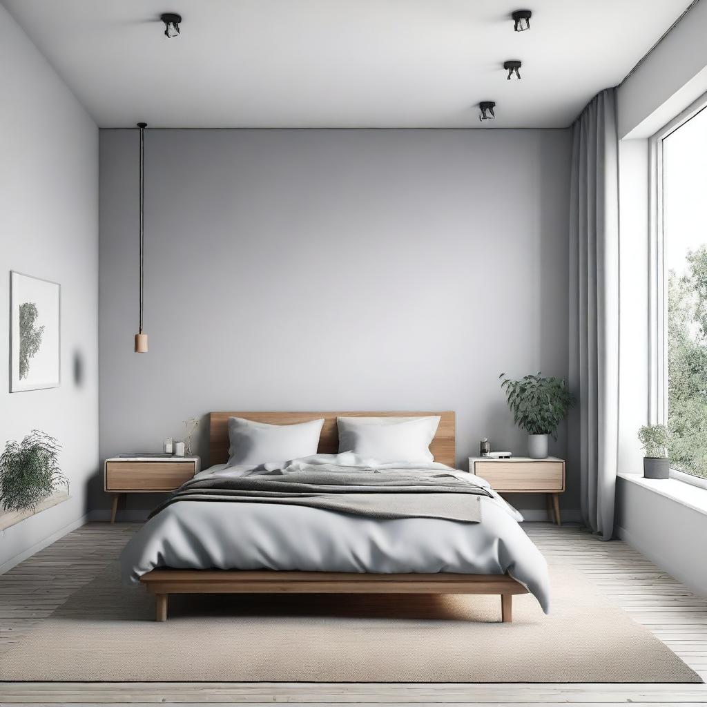 Design a minimalist bedroom with a Scandinavian style