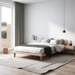 Design a minimalist bedroom with a Scandinavian style