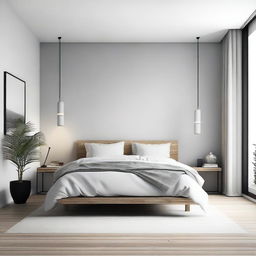 Design a minimalist bedroom with a Scandinavian style