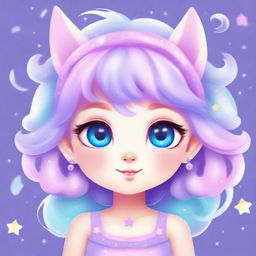 A character named Luna with pastel colors of pink, lilac, and turquoise