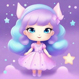 A character named Luna with pastel colors of pink, lilac, and turquoise