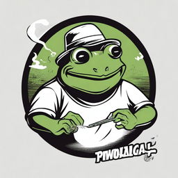 A black and white comic style frog smoking a joint, designed as a t-shirt graphic