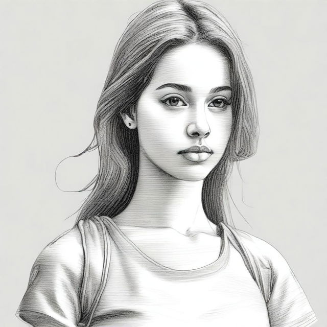 A highly detailed and realistic pencil sketch of a girl standing