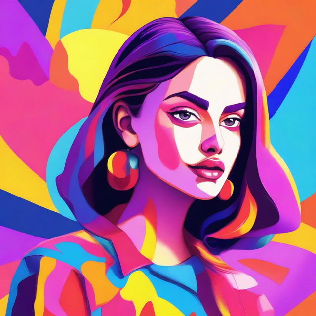 A stylized portrait of a girl with exaggerated features, including large breasts