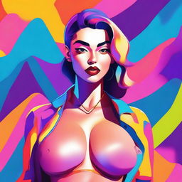 A stylized portrait of a girl with exaggerated features, including large breasts