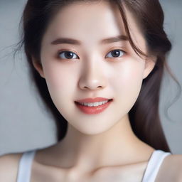 A young Korean girl with perfect soft skin, detailed facial features, and perfect eyes