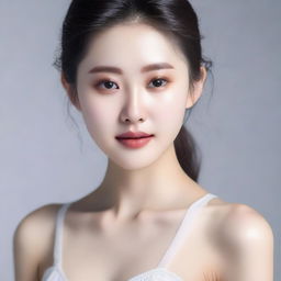 A young Korean girl with perfect soft skin, detailed facial features, and perfect eyes