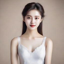 A young Korean girl with perfect soft skin, detailed facial features, and perfect eyes