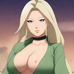 A hyper-realistic illustration of Tsunade, a character from the Naruto series