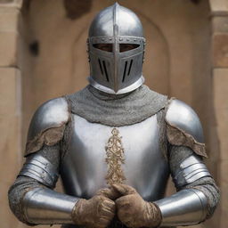 A knight donning a full suit of God's spiritual armor, based on the Ephesians 6:11 verse.