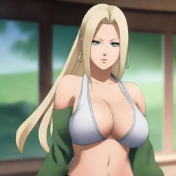 A hyper-realistic illustration of Tsunade, a character from the Naruto series