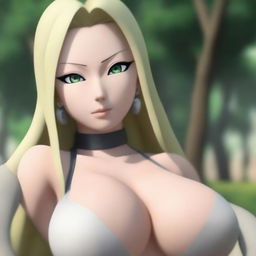 A hyper-realistic 3D rendering of Tsunade, a character from the Naruto series