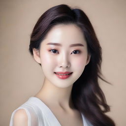 A young Korean girl with perfect soft skin and detailed facial features