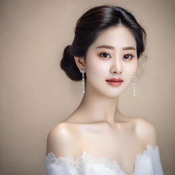 A young Korean girl with perfect soft skin and detailed facial features