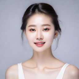 A young Korean girl with perfect soft skin and detailed facial features