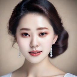 A young Korean girl with perfect soft skin and detailed facial features