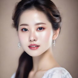 A young Korean girl with perfect soft skin and detailed facial features