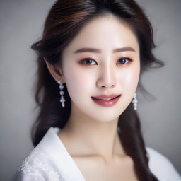 A young Korean girl with perfect soft skin and detailed facial features