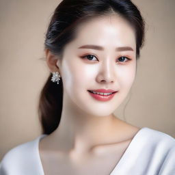 A young Korean girl with perfect soft skin and detailed facial features