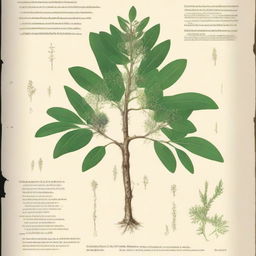 A book cover depicting the Prosopis pallida plant with detailed illustrations of its various parts and their uses