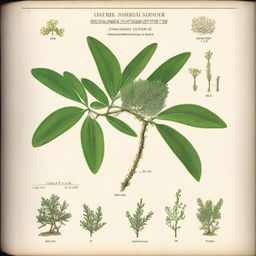 A book cover depicting the Prosopis pallida plant with detailed illustrations of its various parts and their uses