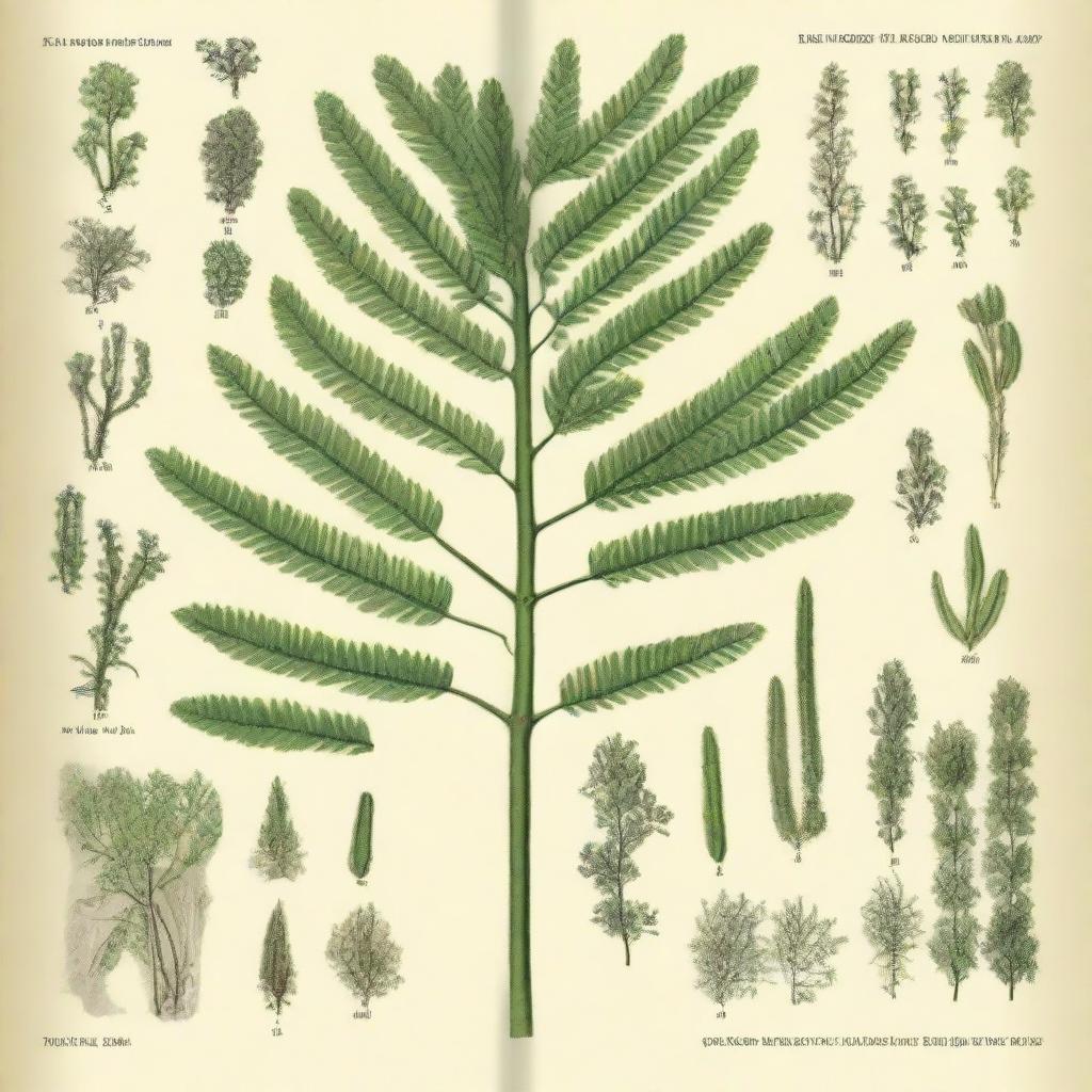 A book cover depicting the Prosopis pallida plant with detailed illustrations of its various parts and their uses