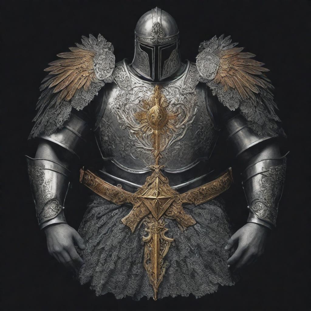 A detailed and visually striking image of a t-shirt featuring the armor of God, divine and majestic.