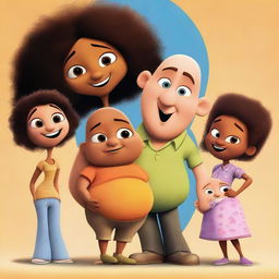 A Pixar movie poster featuring two young Latin guys, one bald with a long nose and the other with an afro haircut, surrounded by many pregnant women and babies