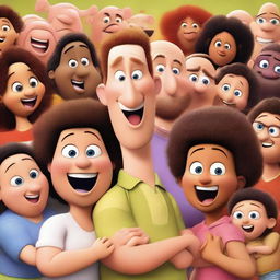 A Pixar movie poster featuring two male friends, Latin guys, one bald with a long nose and the other with an afro haircut, surrounded by many pregnant women and babies