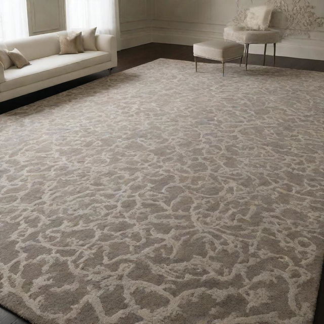 A lavish carpet with intricate patterns inspired by US Dollar currency lacing the surface