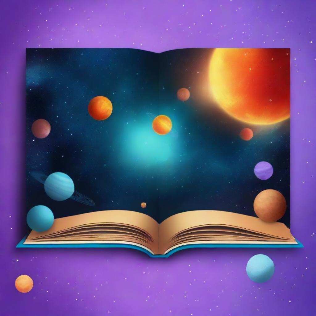 Create a book background featuring outer space. Include stars, planets, and galaxies to create a cosmic scene.