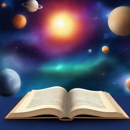 Create a book background featuring outer space. Include stars, planets, and galaxies to create a cosmic scene.