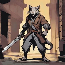 A male Dungeons & Dragons shifter wererat, standing in a dark alley