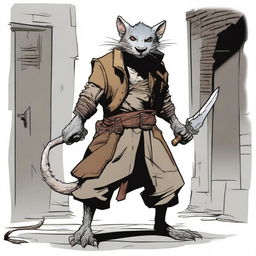 A male Dungeons & Dragons shifter wererat, standing in a dark alley