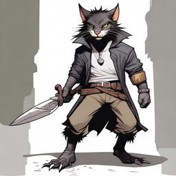 A male Dungeons & Dragons shifter wererat with jet black hair and white eyes, standing in a dark alley