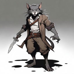 A male Dungeons & Dragons shifter wererat with jet black hair and white eyes, standing in a dark alley