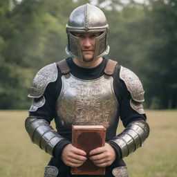 A full armor of God including a shirt and carrying a Bible