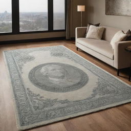 A luxurious carpet featuring a design motif inspired by the 100 US dollar bill