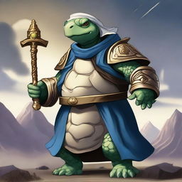 A Tempus cleric tortle holding a greathammer