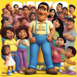 A Pixar movie poster titled 'El Preñador Serial' featuring a young Latin man, slim and dressed in rapper clothes, surrounded by many pregnant women and babies