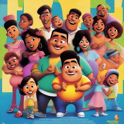 A Pixar movie poster titled 'El Preñador Serial' featuring a young Latin man, slim and dressed in rapper clothes, surrounded by many pregnant women and babies