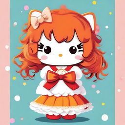 A cute illustration of Hello Kitty featuring ginger curly hair and bangs